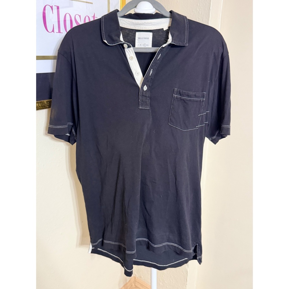 Billy Reid Mens XL Black Pensacola Polo Shirt Short Sleeve Cotton Jersey Pocket